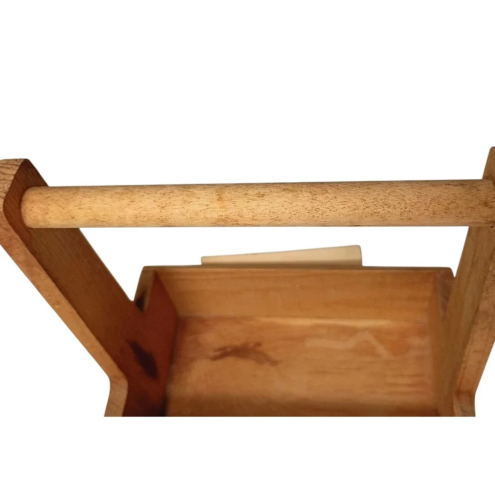 Small Vtg Wood Recipe‎ Card Box Carrying Caddy Handle Rustic Primitive Farmhouse